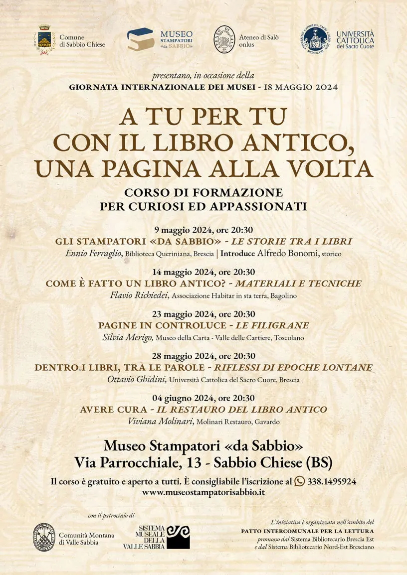 Locandina ”A tu per tu con il libro antico, ima pagina alla volta”