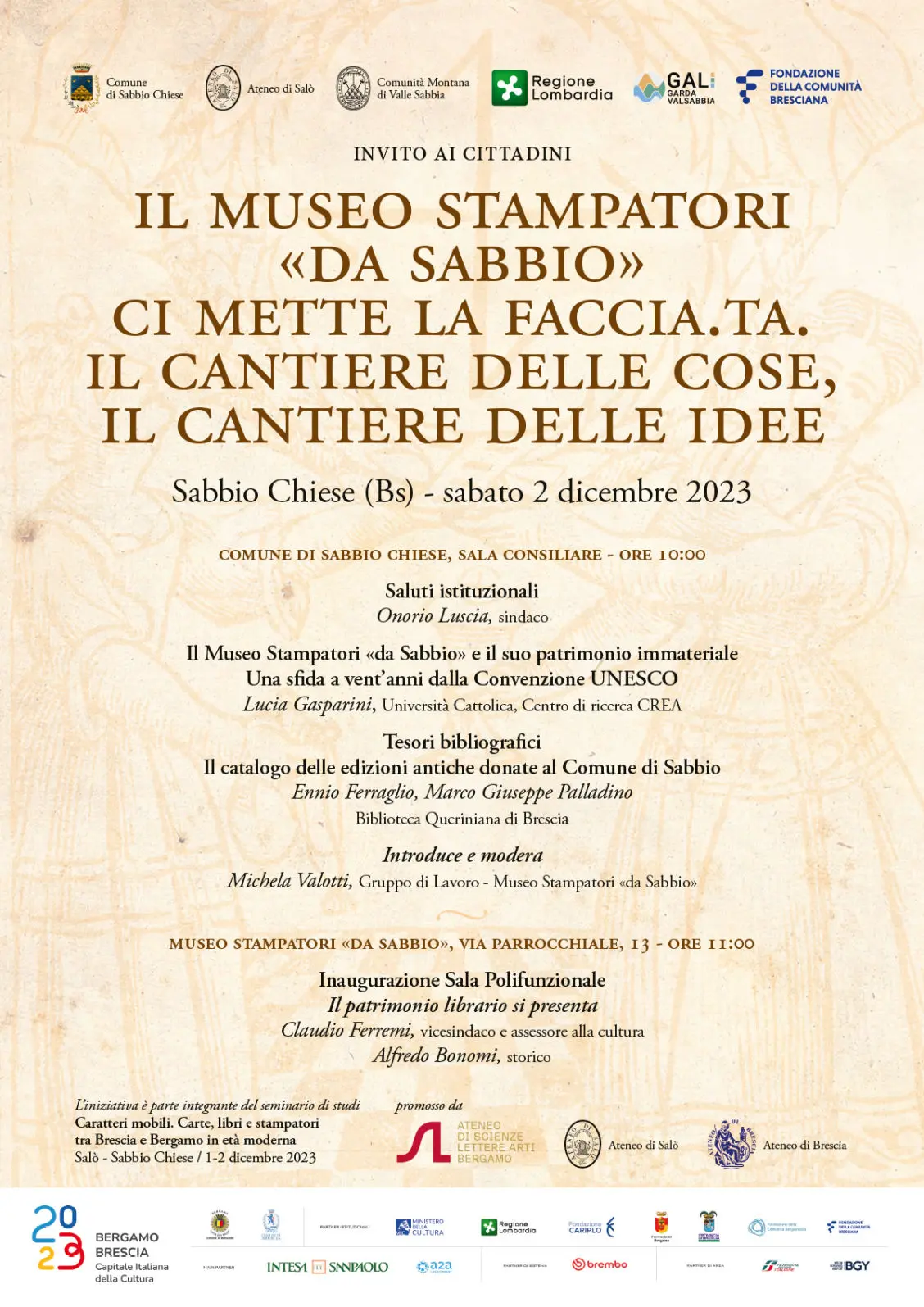 Locandina presentazione Museo Stampatori «da Sabbio»